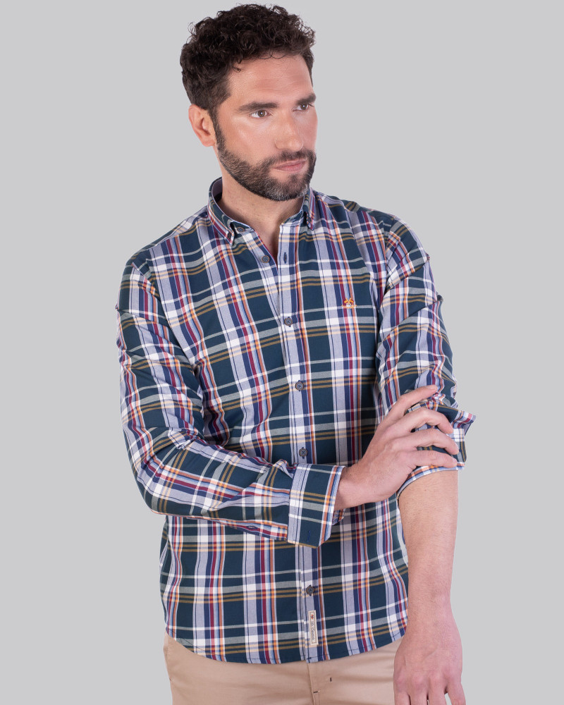 Camisa algodón estampado cuadros y cuello botón para hombre | La Española