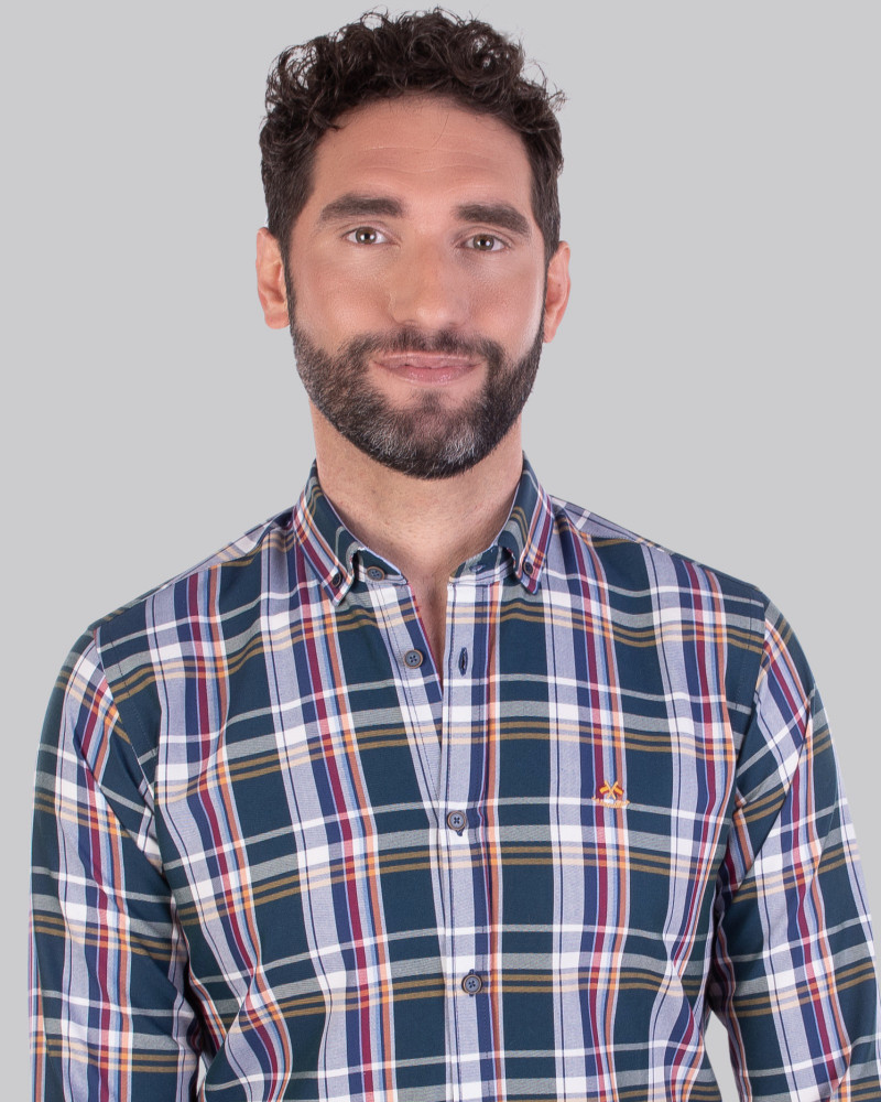 Camisa algodón estampado cuadros y cuello botón para hombre | La Española