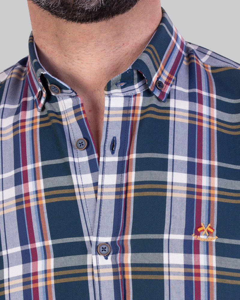 Camisa algodón estampado cuadros y cuello botón para hombre | La Española