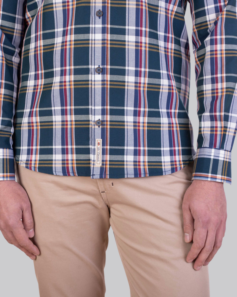Camisa algodón estampado cuadros y cuello botón para hombre | La Española