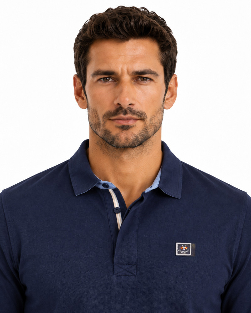 copy of POLO MANGA CORTA ALGODÓN BÁSICO BANDERA EN CUELLO GRANITO