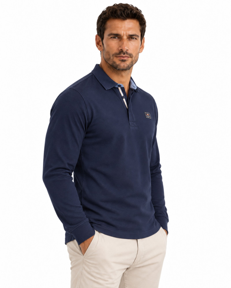 Polo algodón básico con bandera en cuello para hombre | La Española