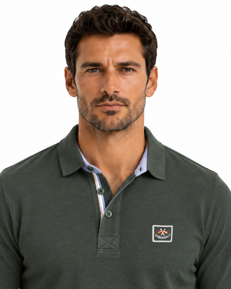 Polo algodón básico con bandera en cuello para hombre | La Española