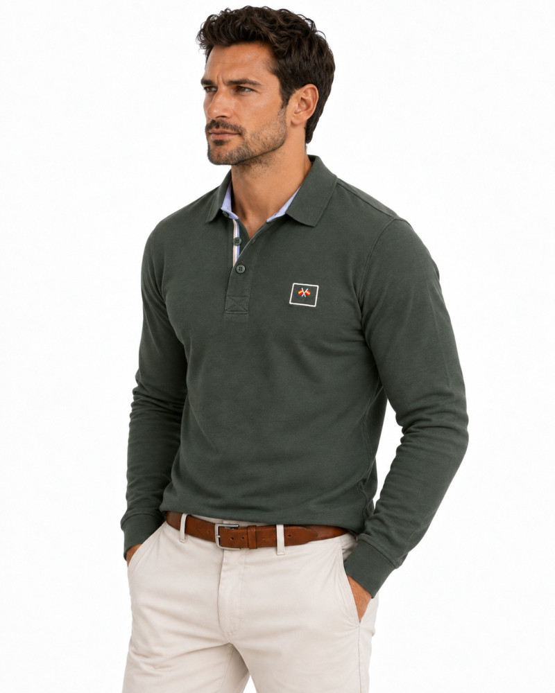 Polo algodón básico con bandera en cuello para hombre | La Española