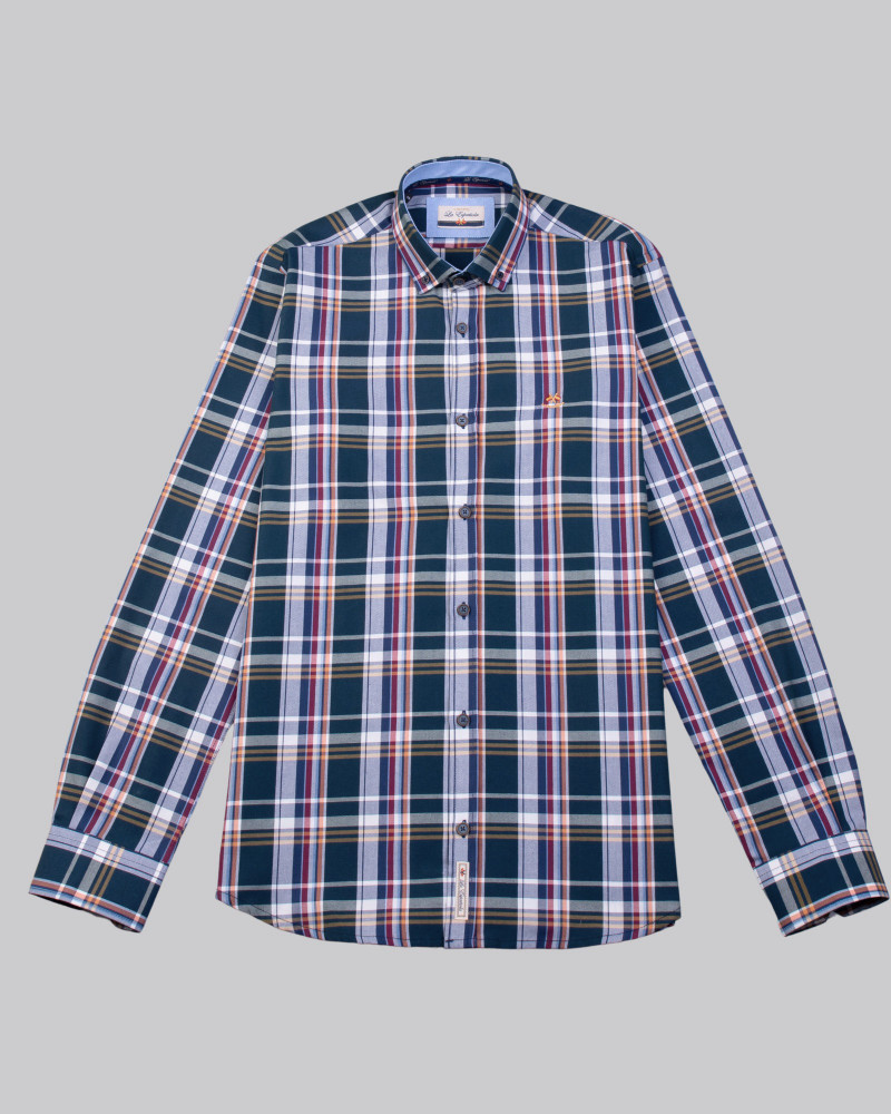 Camisa algodón estampado cuadros y cuello botón para hombre | La Española