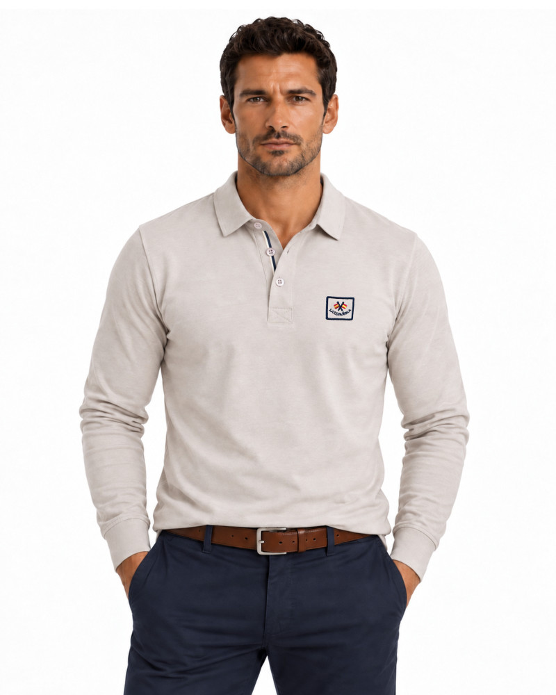 Polo algodón básico con bandera en cuello para hombre | La Española