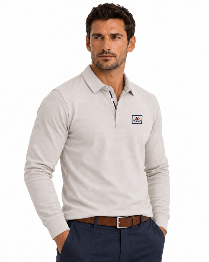Polo algodón básico con bandera en cuello para hombre | La Española