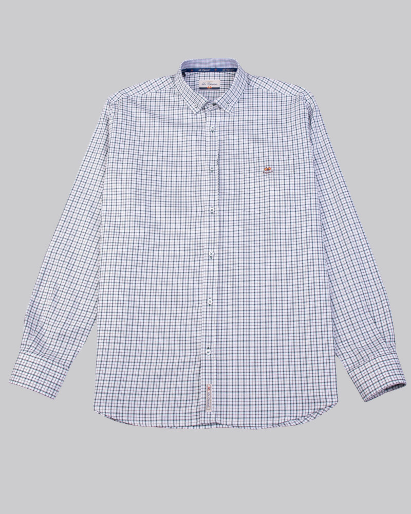 Camisa algodón estampado cuadros y cuello botón| La Española
