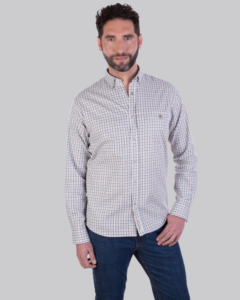 Camisa algodón estampado cuadros y cuello botón| La Española