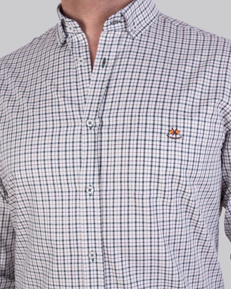 Camisa algodón estampado cuadros y cuello botón| La Española