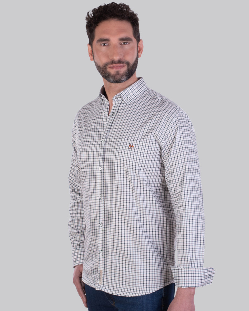 Camisa algodón estampado cuadros y cuello botón| La Española