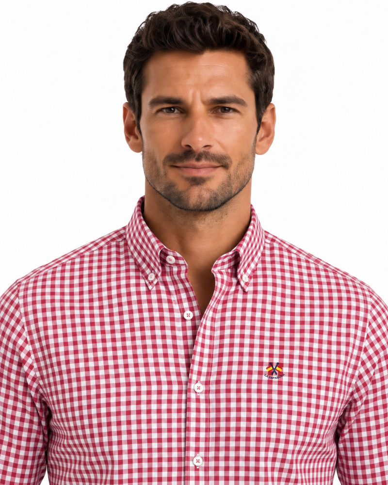 Camisa algodón-lino rayas con cuello botón | Camisería La Española