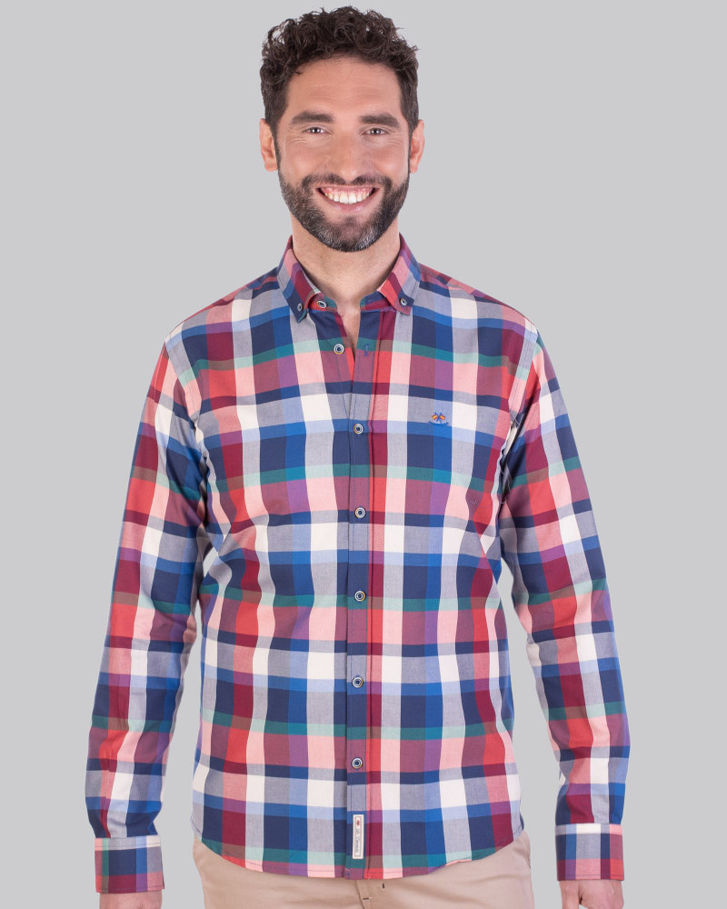 Camisa algodón estampado cuadros y cuello botón | La Española
