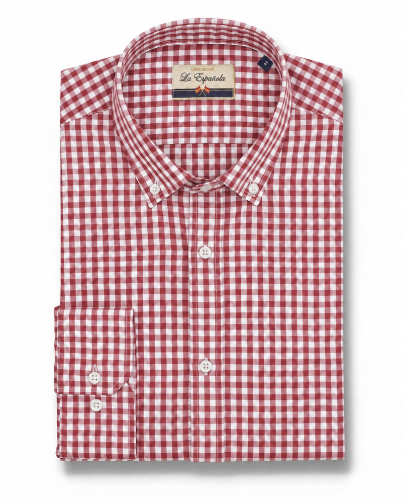 Camisa algodón-lino rayas con cuello botón | Camisería La Española