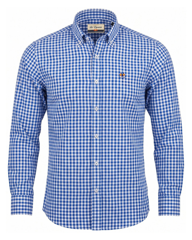 Camisa algodón-lino rayas con cuello botón | Camisería La Española