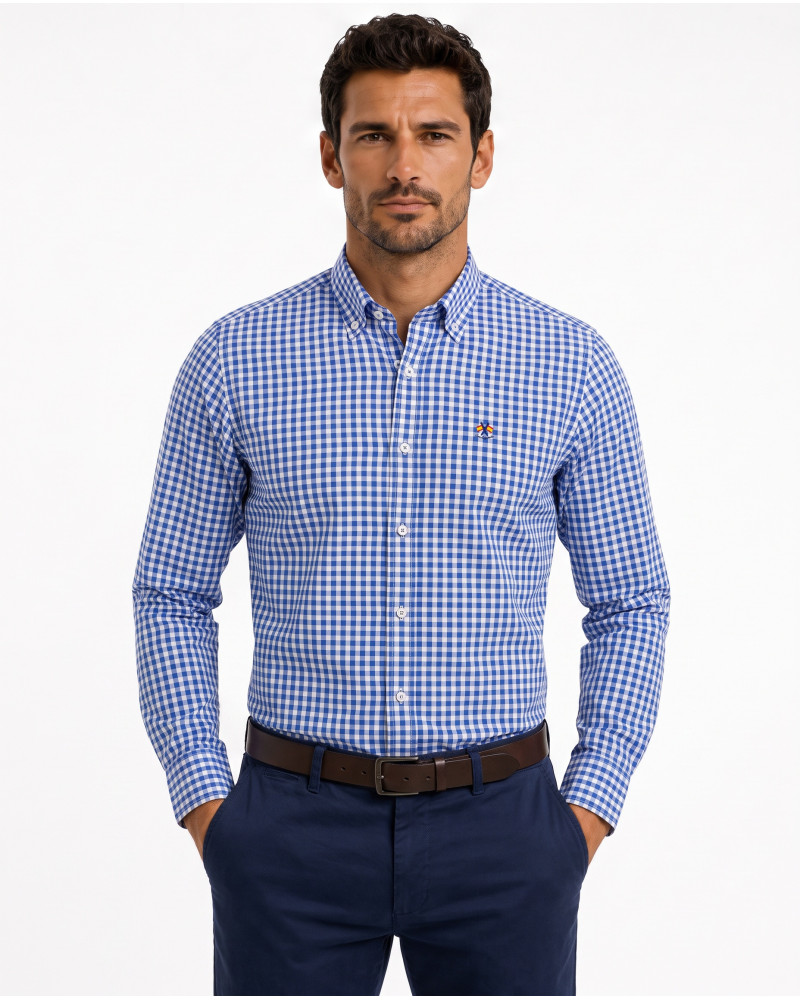 Camisa algodón-lino rayas con cuello botón | Camisería La Española