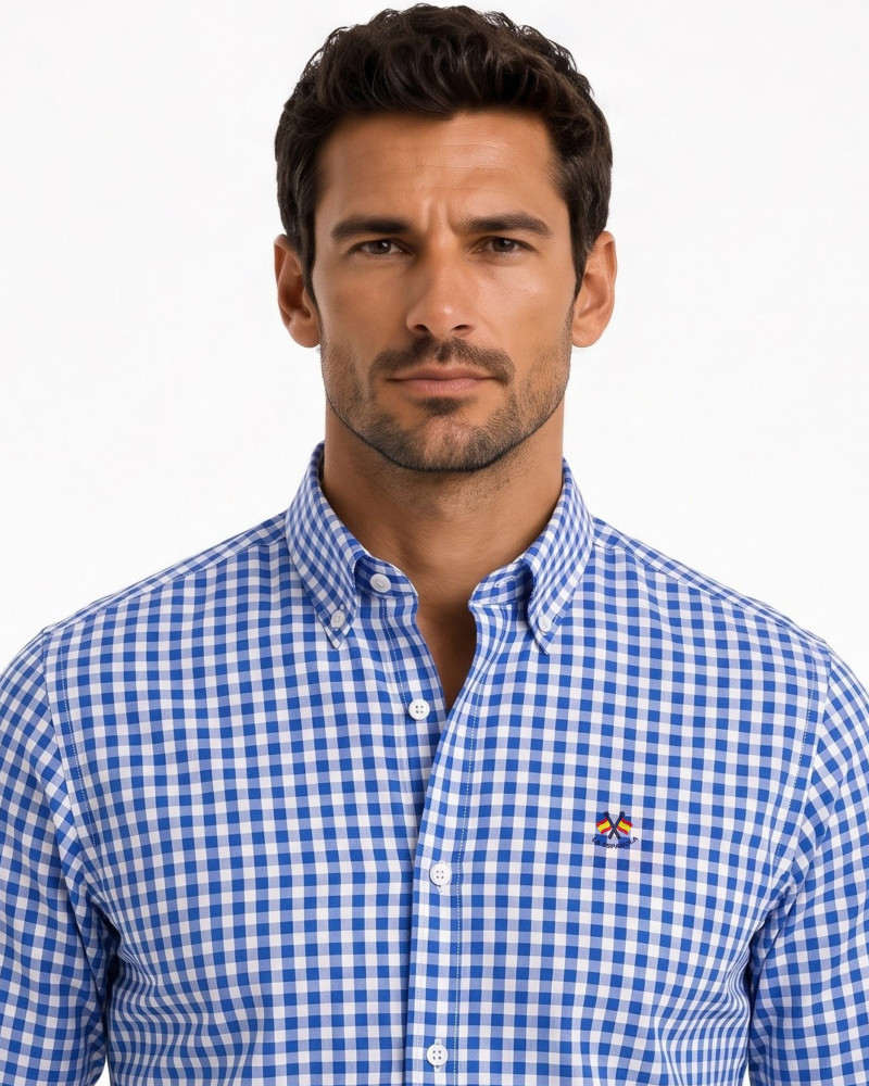 Camisa algodón-lino rayas con cuello botón | Camisería La Española
