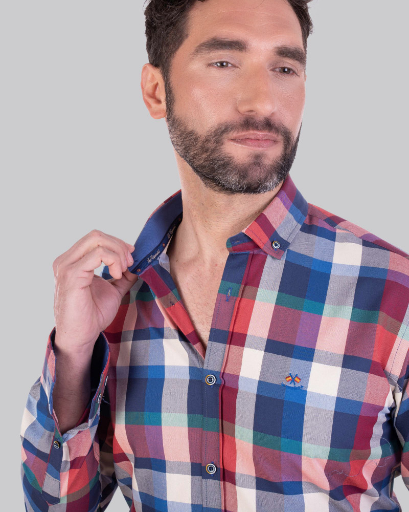 Camisa algodón estampado cuadros y cuello botón | La Española