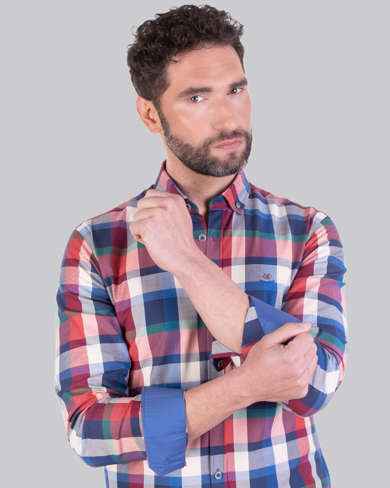 Camisa algodón estampado cuadros y cuello botón | La Española