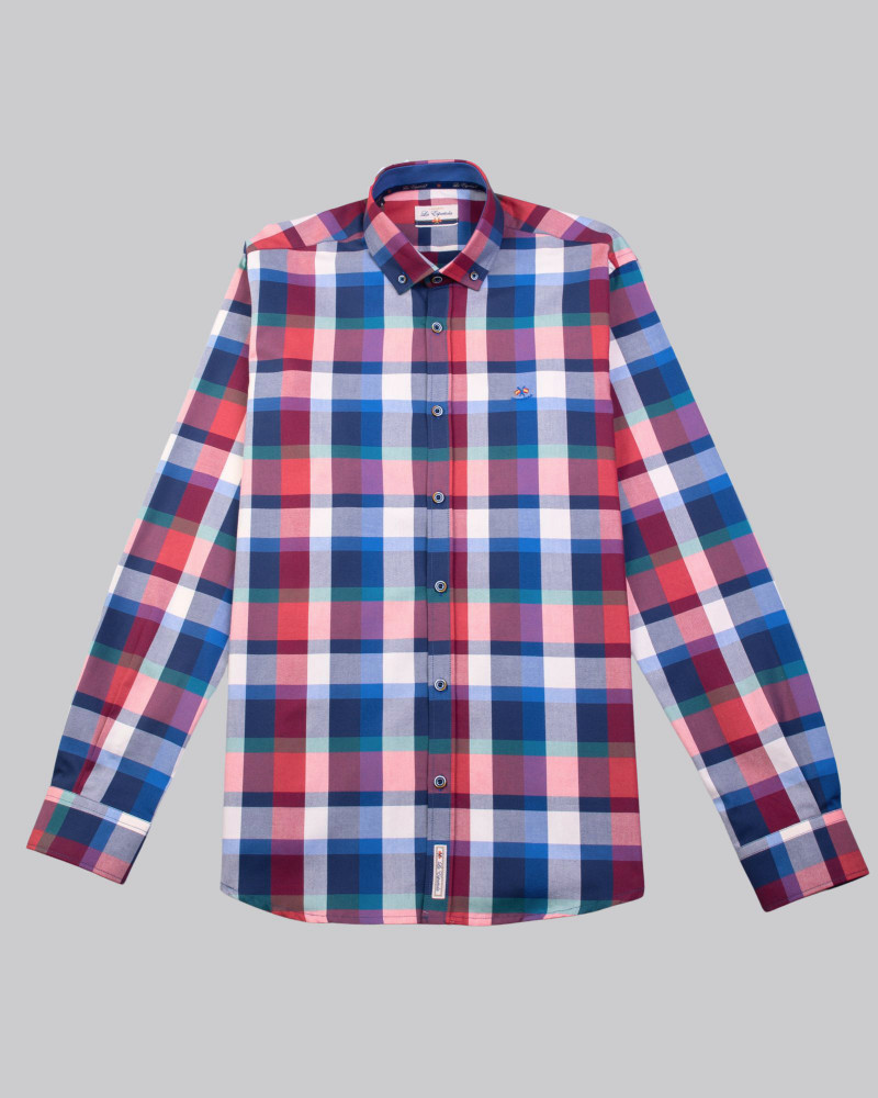 Camisa algodón estampado cuadros y cuello botón | La Española