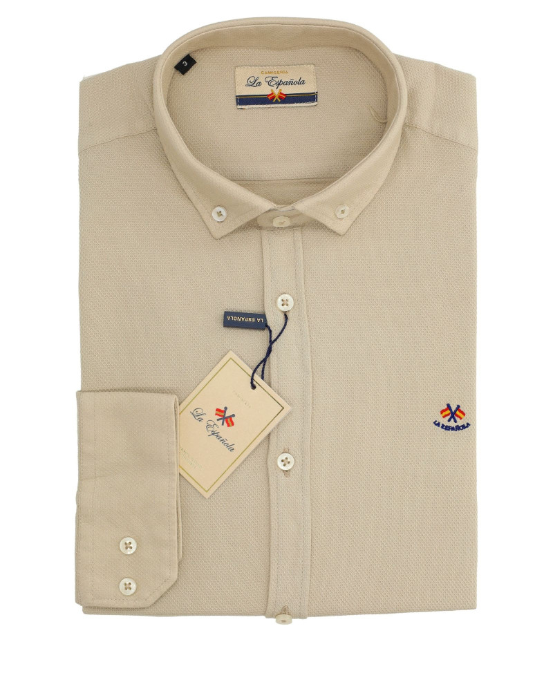 Camisa algodón-lino rayas con cuello botón | Camisería La Española