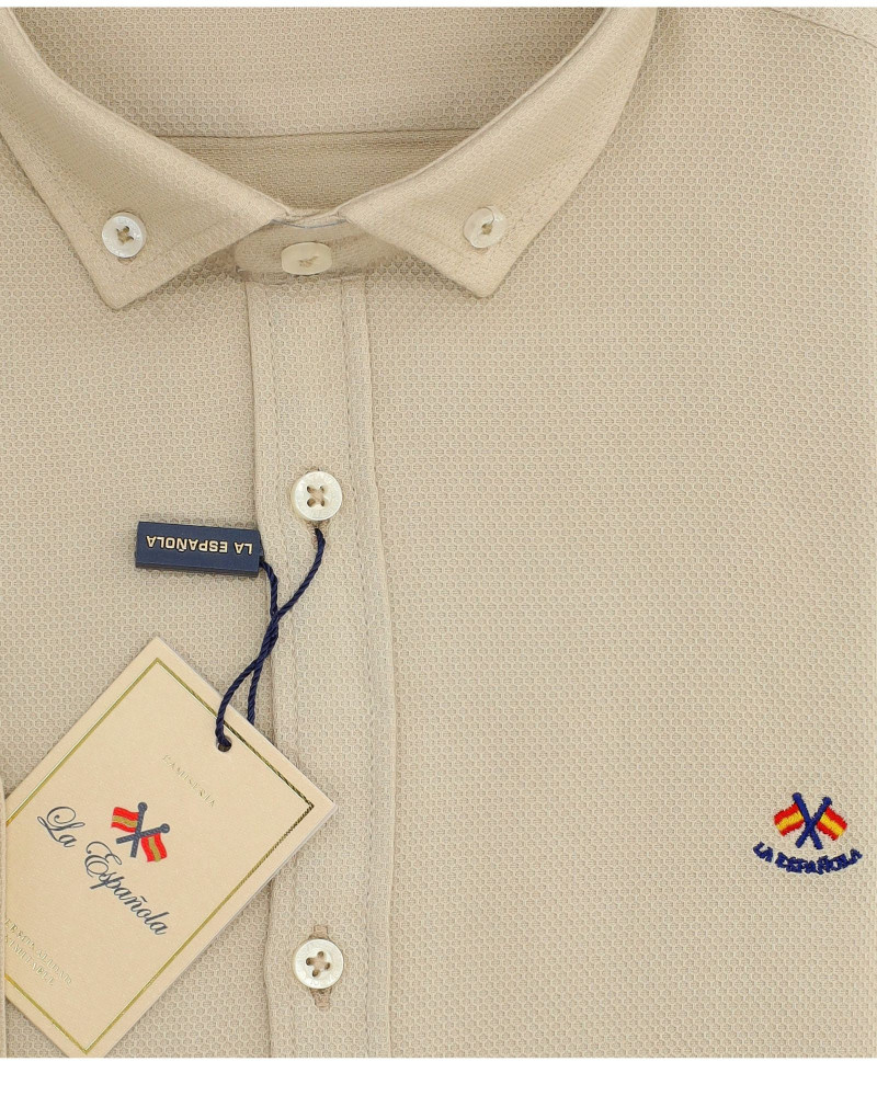 Camisa algodón-lino rayas con cuello botón | Camisería La Española
