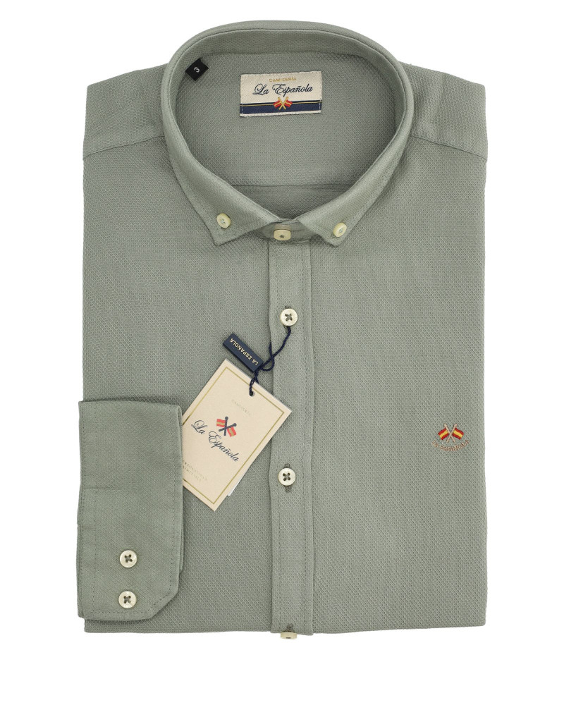 Camisa algodón-lino rayas con cuello botón | Camisería La Española