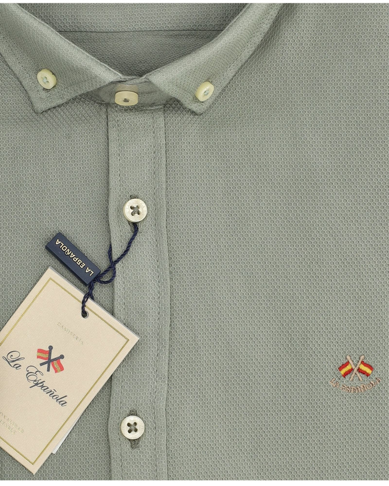 Camisa algodón-lino rayas con cuello botón | Camisería La Española