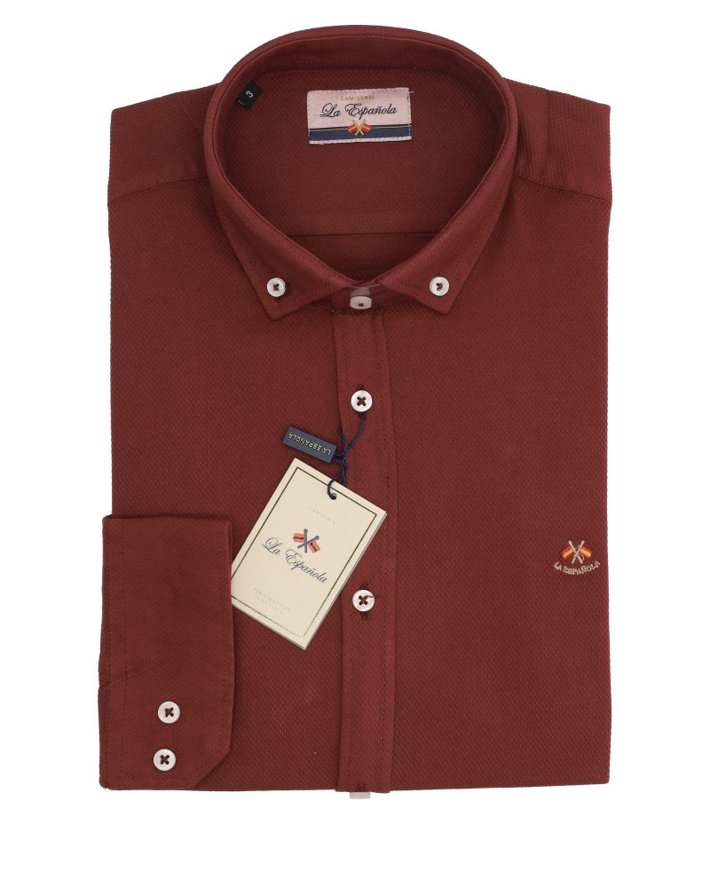 Camisa algodón-lino rayas con cuello botón | Camisería La Española
