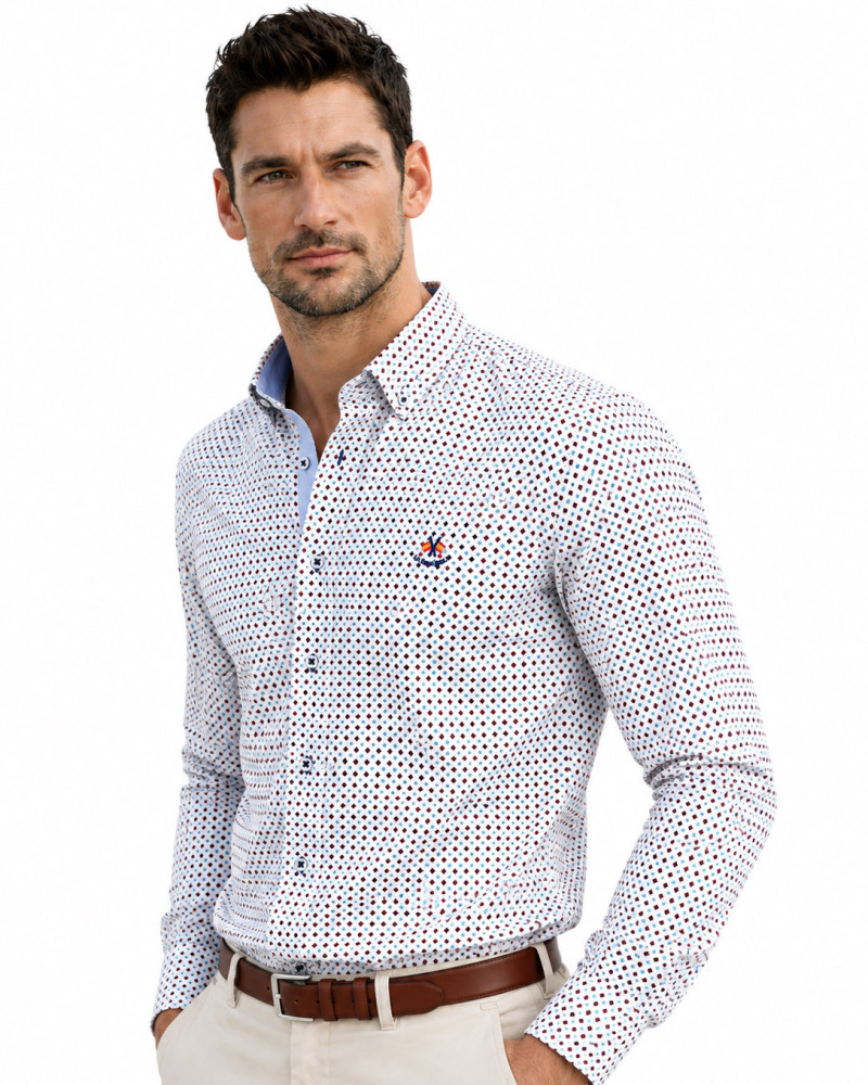 Camisa algodón-lino rayas con cuello botón | Camisería La Española