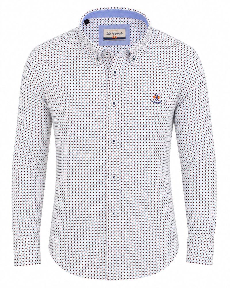 Camisa algodón-lino rayas con cuello botón | Camisería La Española