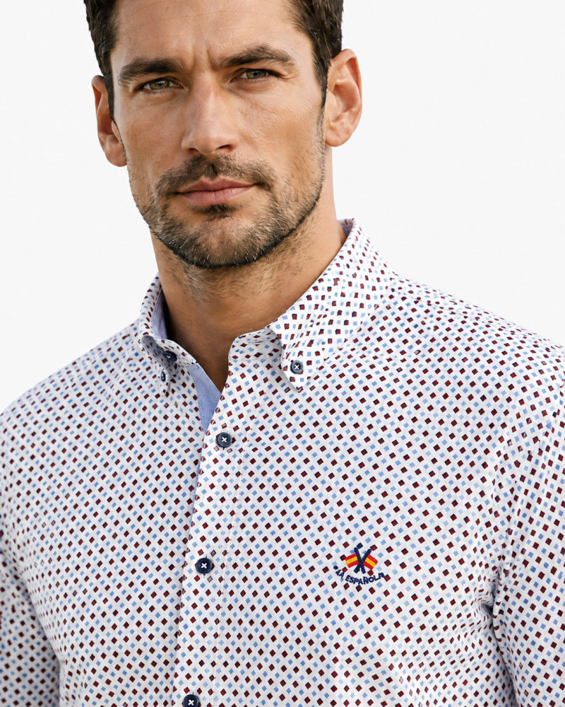 Camisa algodón-lino rayas con cuello botón | Camisería La Española
