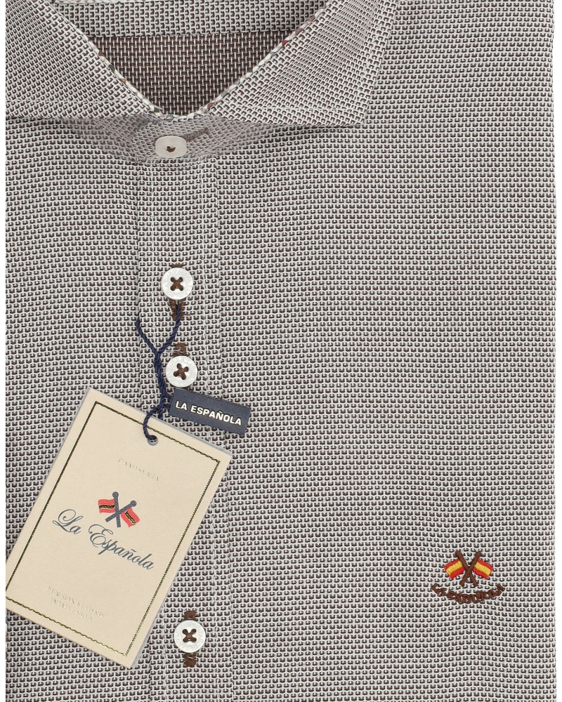 Camisa algodón-lino rayas con cuello botón | Camisería La Española