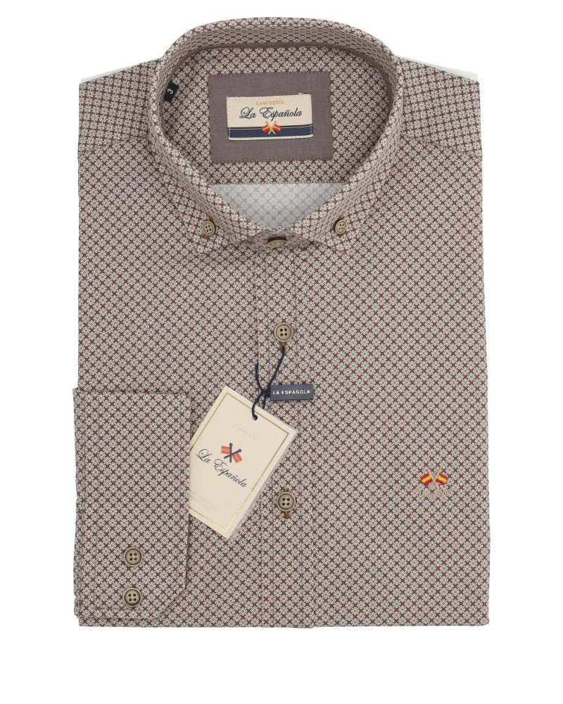 Camisa algodón-lino rayas con cuello botón | Camisería La Española