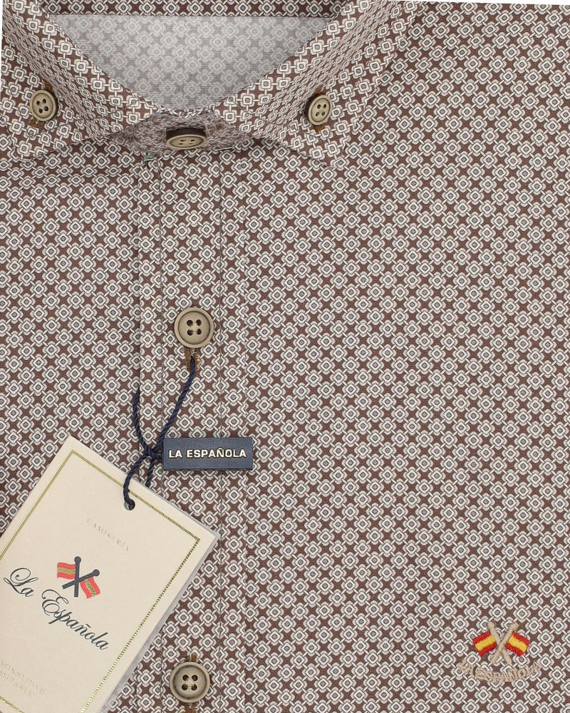 Camisa algodón-lino rayas con cuello botón | Camisería La Española