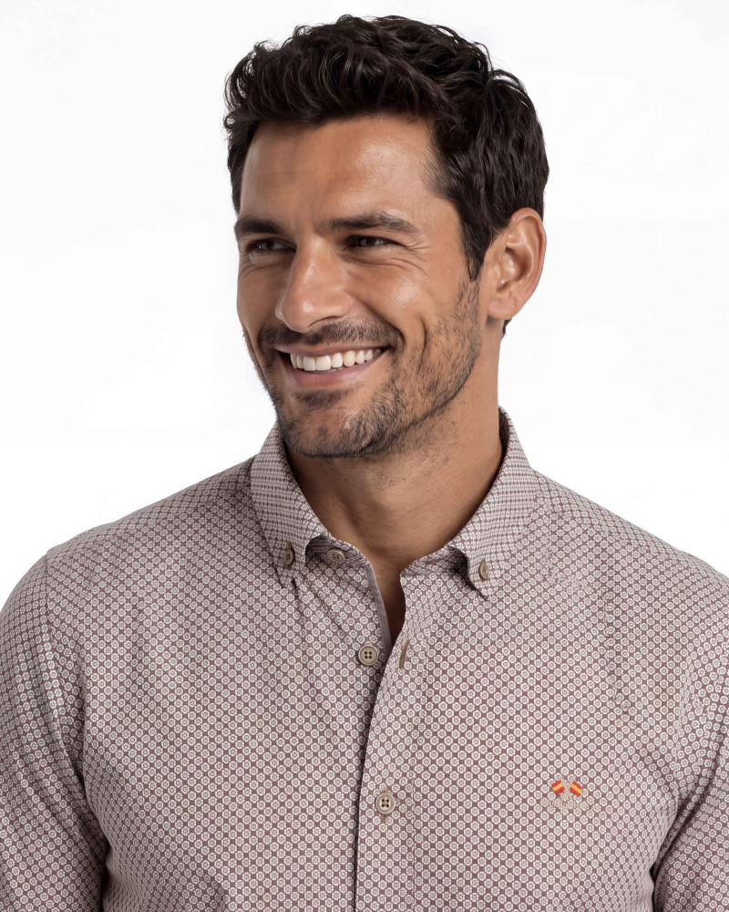 Camisa algodón-lino rayas con cuello botón | Camisería La Española