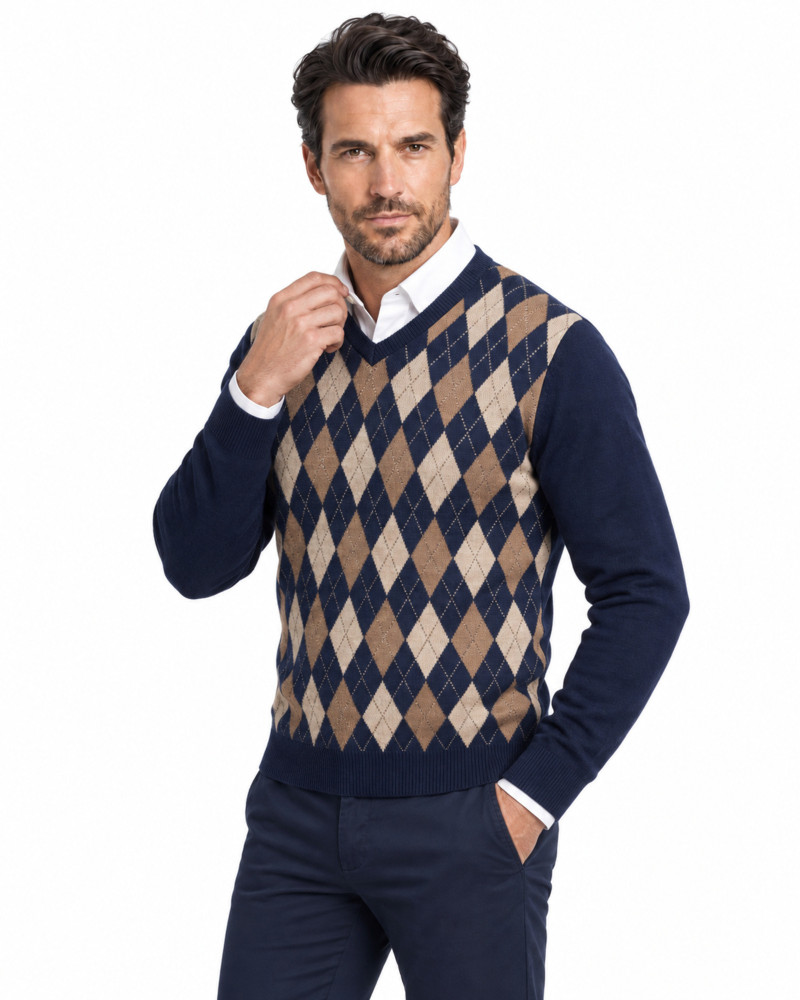 Suéter cuello pico de rombos para hombre | Martin's en La Española