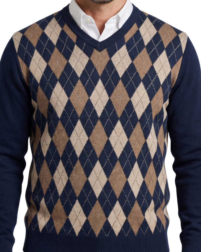 Suéter cuello pico de rombos para hombre | Martin's en La Española