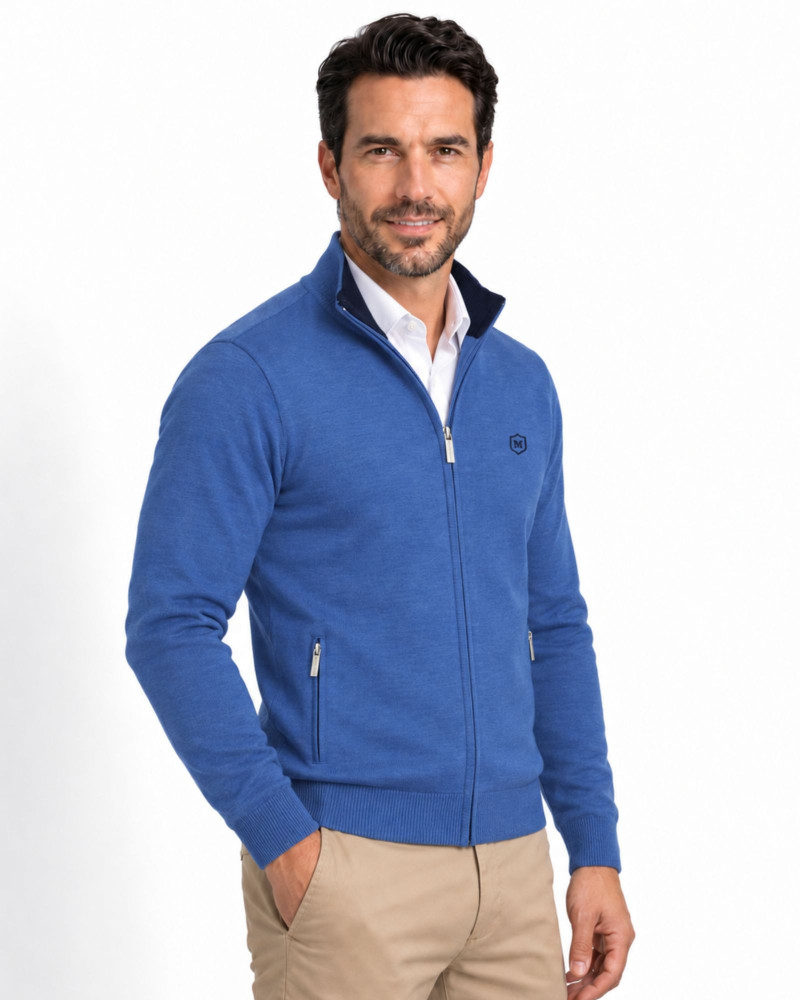 Chaqueta de punto con cremallera azul para hombre | Martin's