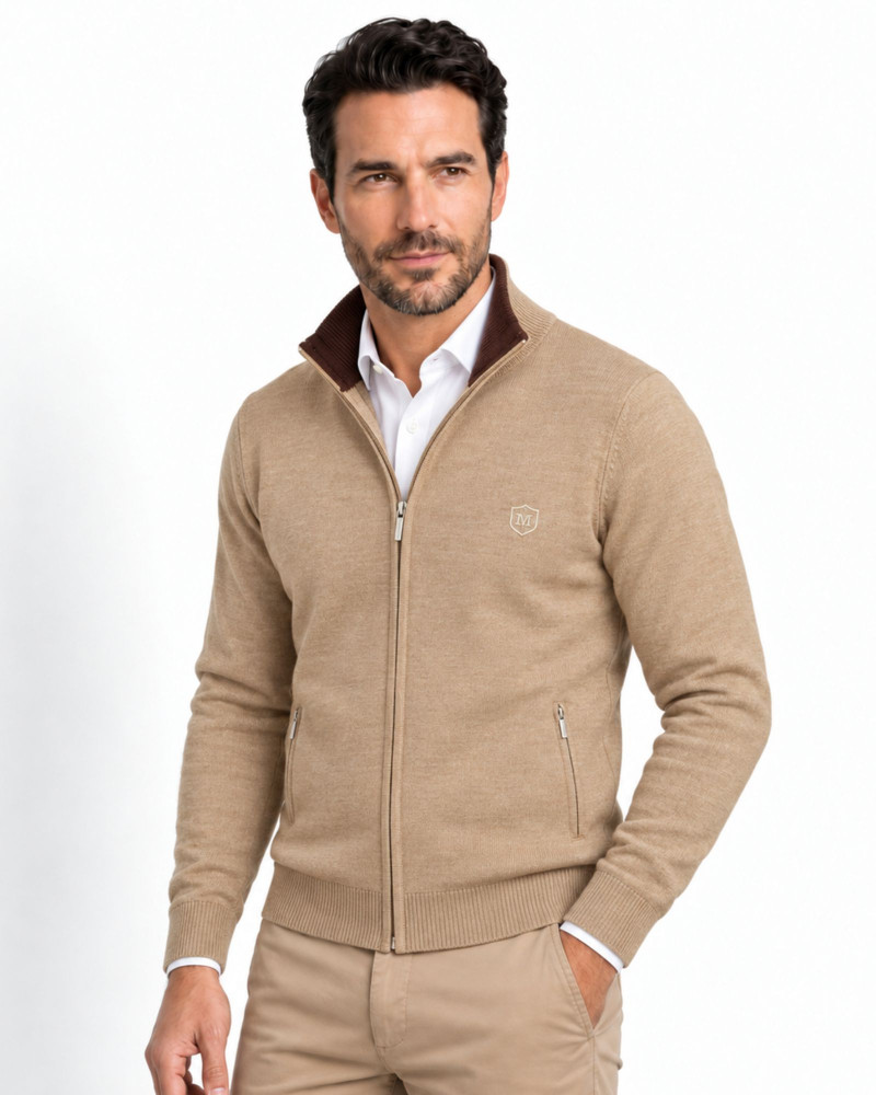 Chaqueta de punto con cremallera beige para hombre | Martin's