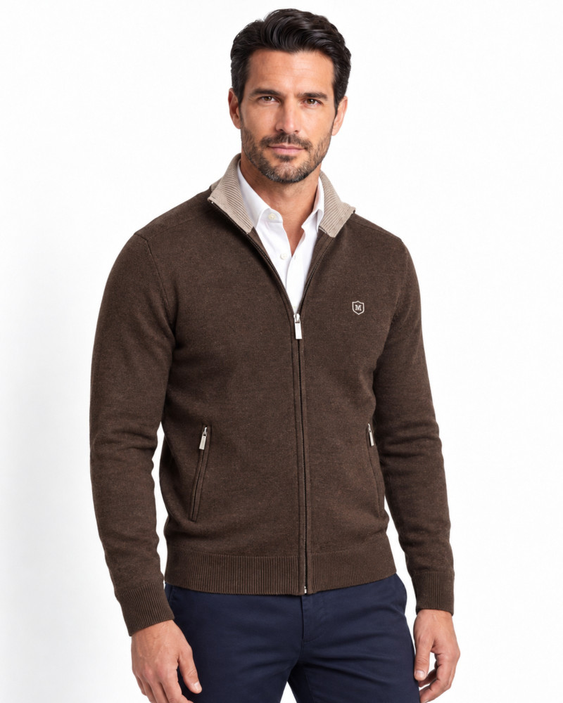 Chaqueta de punto con cremallera marrón para hombre | Martin's