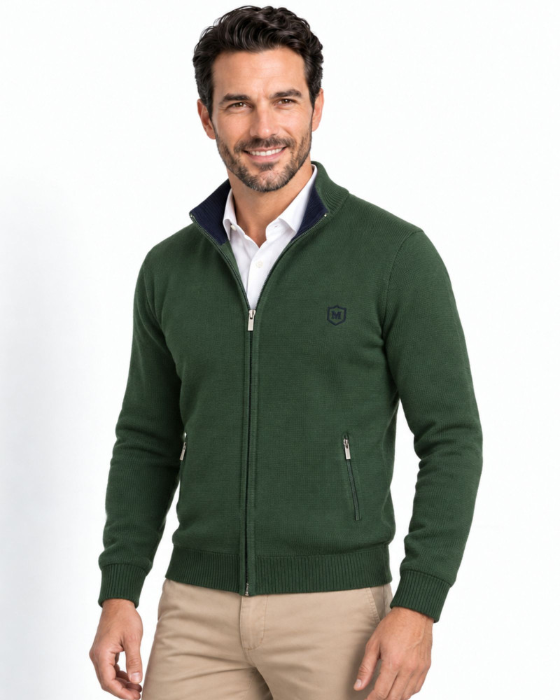Chaqueta de punto con cremallera verde para hombre | Martin's