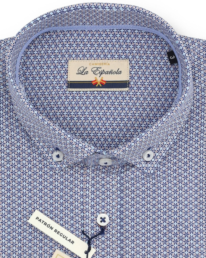 Camisa algodón-lino rayas con cuello botón | Camisería La Española