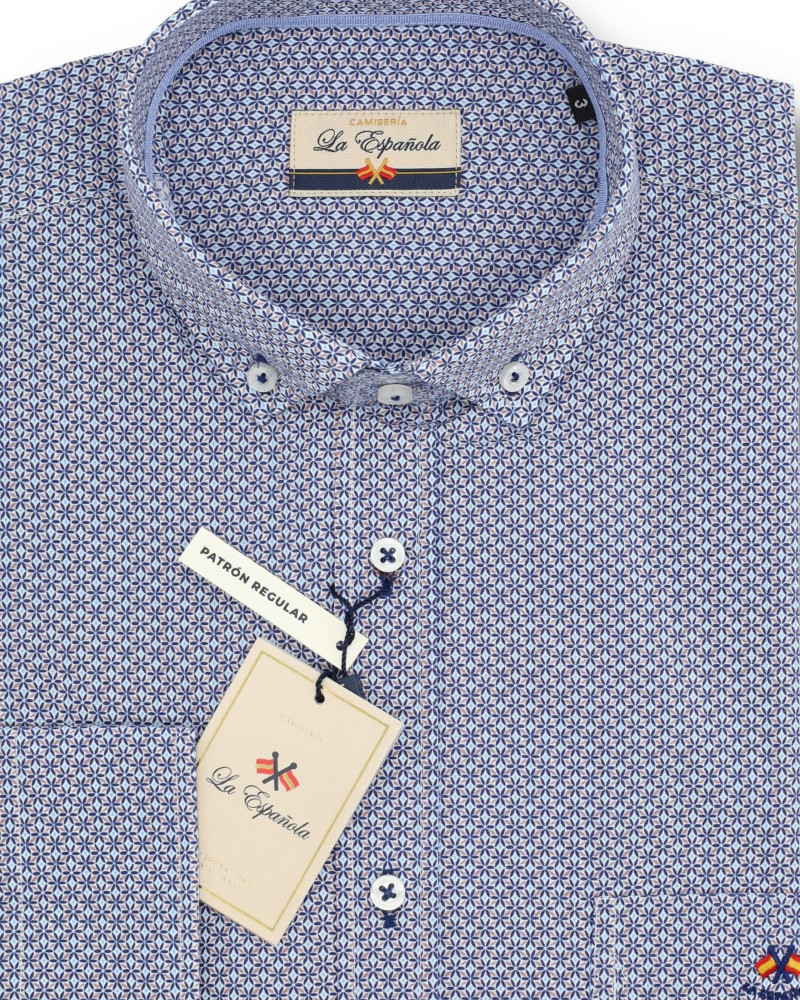 Camisa algodón-lino rayas con cuello botón | Camisería La Española