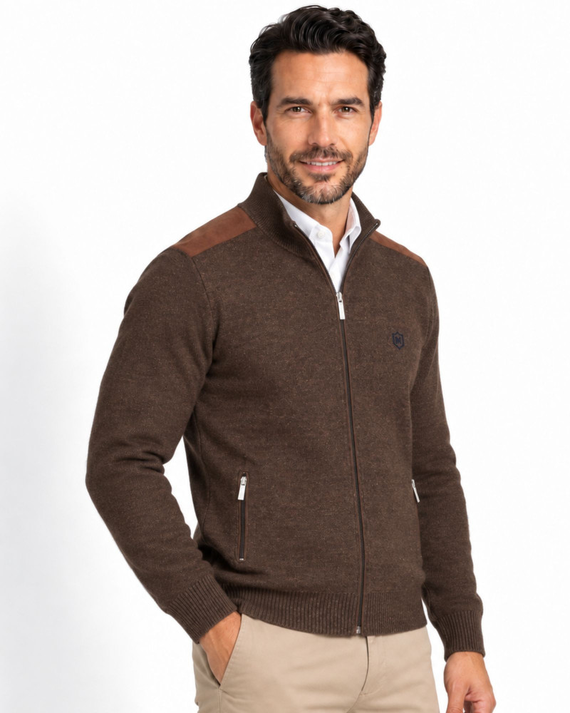 Chaqueta de punto con hombreras de suede marrón para hombre | Martin's