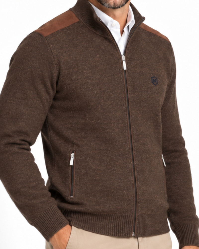 Chaqueta de punto con hombreras de suede marrón para hombre | Martin's