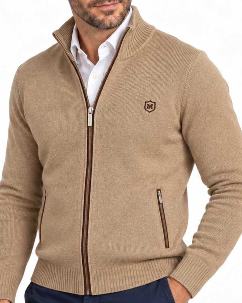 Chaqueta de punto con cremallera y suede camel para hombre | Martin's