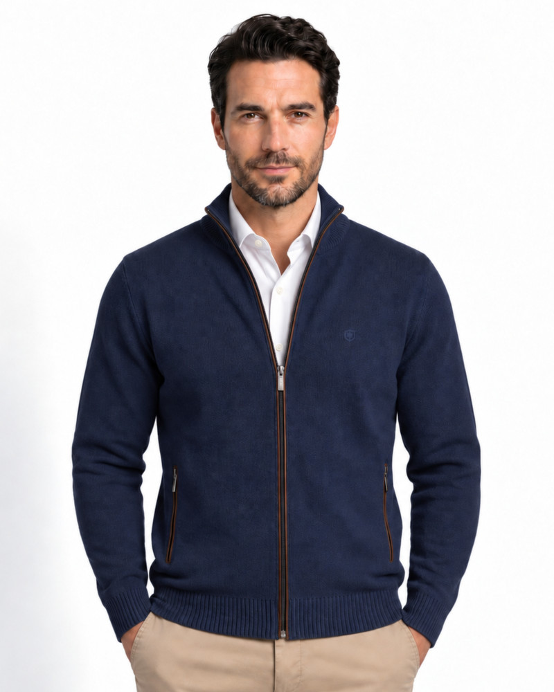 Chaqueta de punto con cremallera y suede azul marino para hombre | Martin's