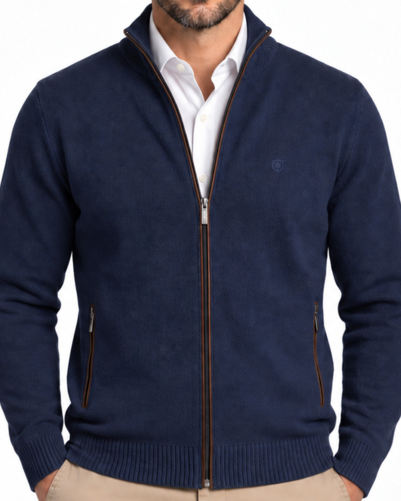 Chaqueta de punto con cremallera y suede azul marino para hombre | Martin's