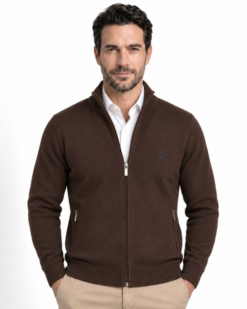 Chaqueta de punto con cremallera y suede marrón para hombre | Martin's
